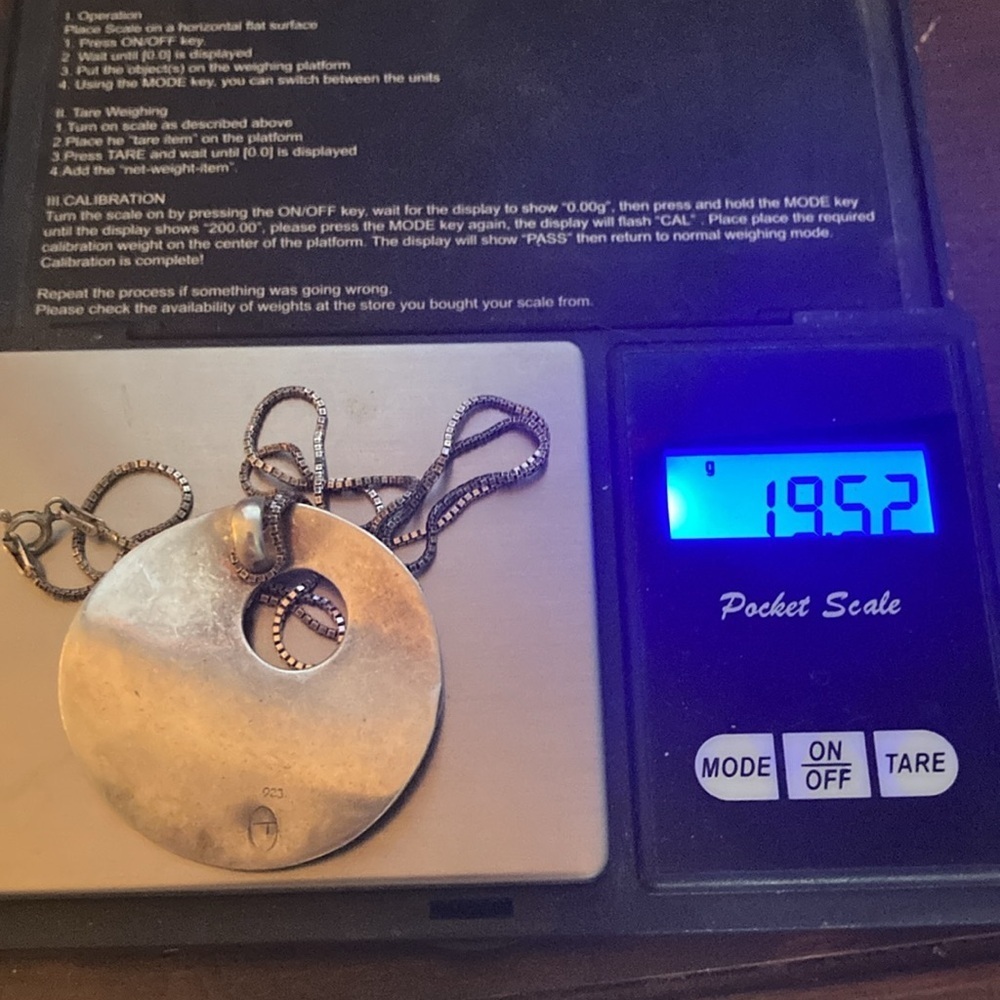 Vtg 925 Sterling Modernist Circle Pendant & Boxlink Chain 21” & 1.5” / 19.5g - Picture 10 of 10